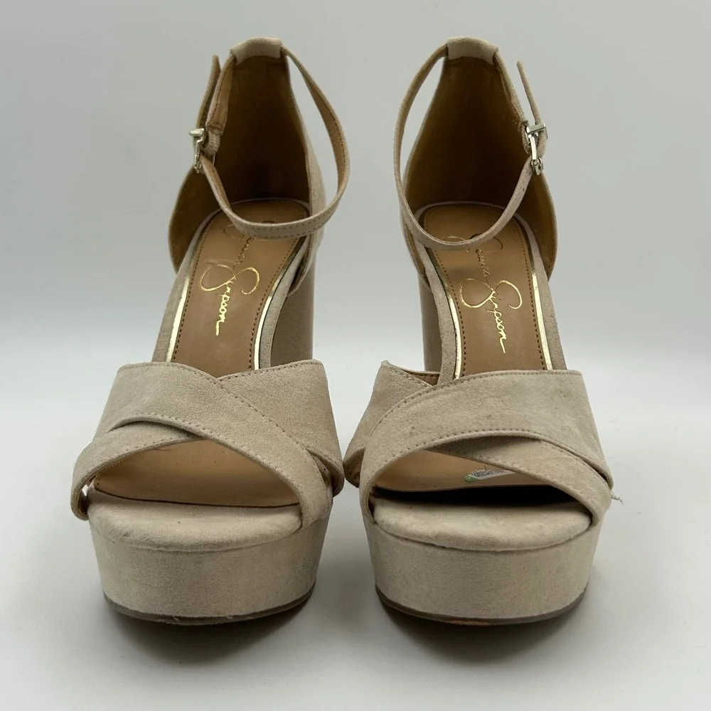 Jessica Simpson Irbella Sandals Womens 8.5 Beige Platform Block Heel‎ Glam